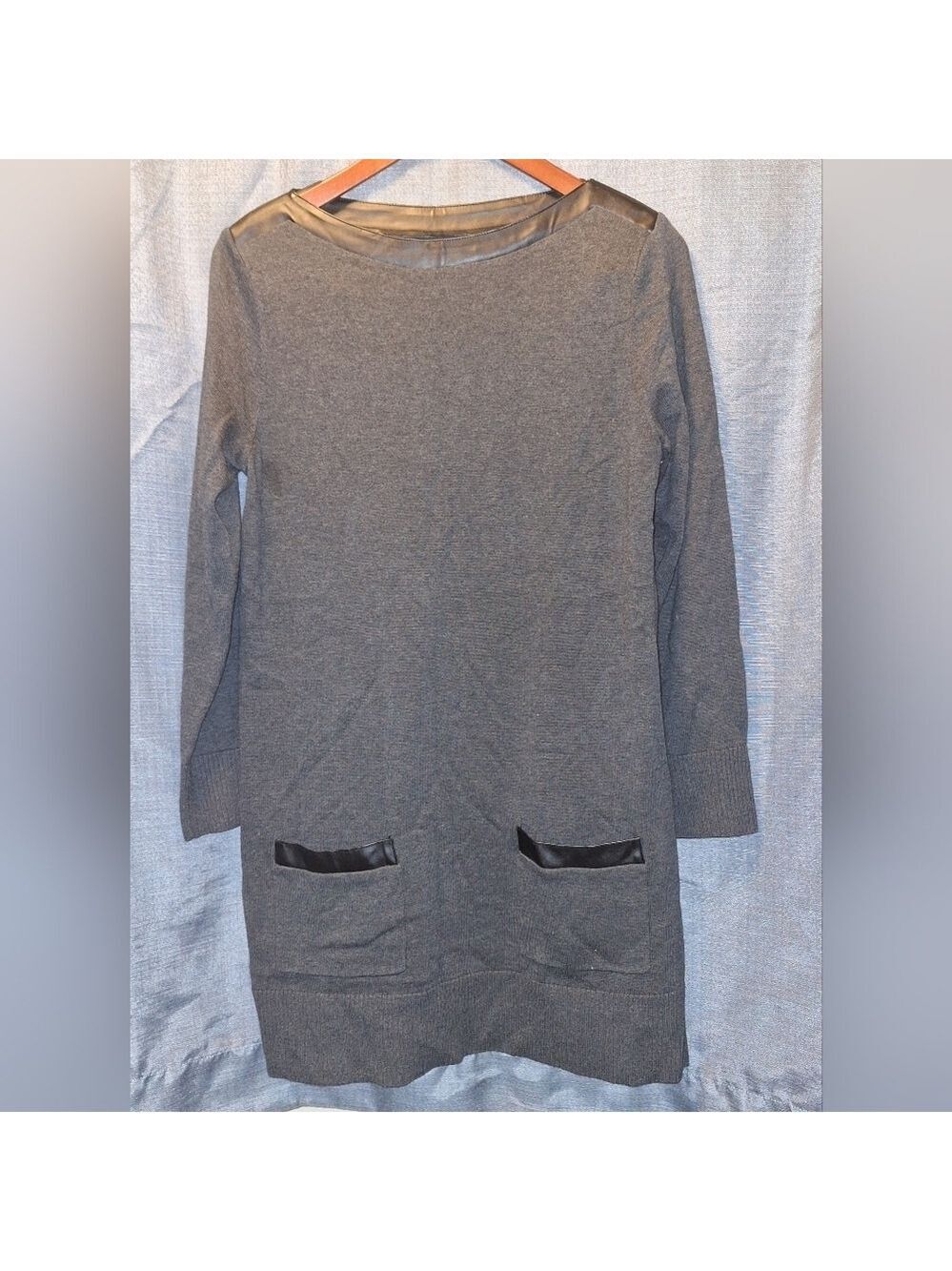Jeanne Pierre Gray Long Sleeve Dress Black Accents Medium
